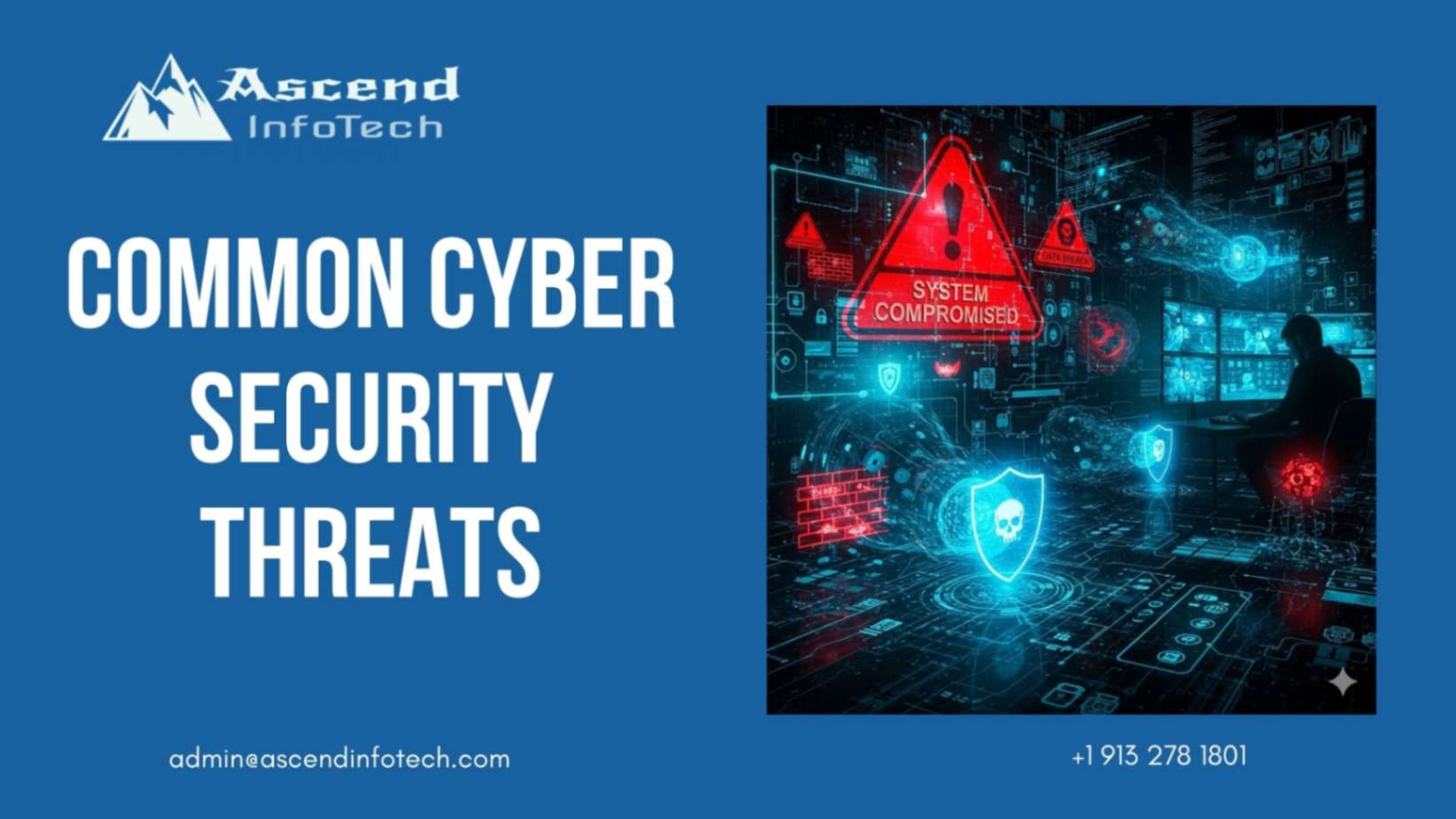 This is a blog banner image of common cyber security threats